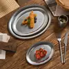Prato Retangular de Peixe Grelhado Retro em Aço Inoxidável Transfronteiriço, Prato Oval Estilo Antigo, Prato Raso para Churrasco Quente com Fundo Plano Envelhecido, Prato para Petiscos