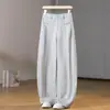 Calça super estilosa estilo old money de cintura alta, solta, com perna curva para mulheres, nova calça de terno preta de perna larga para o trabalho para primavera e outono