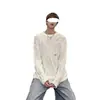 Cardigan suéter casual fino com rasgos e vazados estilo retrô americano para homens e mulheres, camisa base de tricô de manga longa com gola redonda