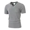 Camiseta de Manga Corta para Hombre Europea y Americana de Verano 2026, Camisa Polo Henry para Hombre con Botones Transfronteriza, Top para Hombre de Algodón y Lino con Cuello Redondo