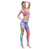 Traje de Moda Estampado Digital 2024 Mallas Elásticas de Cuatro Agujas Seis Hilos Pantalones Ajustados Conjunto de Dos Piezas para Mujer