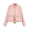Ropa de Mujer Transfronteriza 2026 Moda Estilo Europeo y Americano Holgada Decoración de Bolsillo Efecto Lavado Cuello Alto Chaqueta Mujer B483042