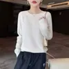2026 Invierno Nuevo Suéter de Punto Redondo de Lana Pura Manga Larga Calado Color Sólido Jersey Suéter de Lana Top