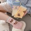 Calcetines Lindos de Oso de Dibujos Animados para Otoño e Invierno para Mujer, Calcetines Gruesos de Lana Calientes de Media Pantorrilla, Calcetines de Piso Dulces y Lindos Estilo Universitario