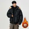 Jaqueta de inverno masculina nova Enbu de algodão com gola de pelo removível, casaco puffer acolchoado quente estilo americano de corte solto para homens