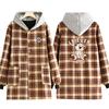Mono con capucha y forro polar de moda para mujer, ropa exterior de estilo coreano, chaqueta para exteriores, delantal, ropa de trabajo gruesa de manga larga para adultos con estampado