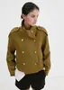 Gabardina corta cruzada de cuello alto para mujer, superventas transfronteriza europea y americana, con diseño de doble botonadura con charreteras, chaqueta texturizada y de corte holgado