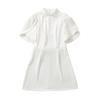 Ropa transfronteriza europea y americana para mujer, primavera y verano 2025, nuevo diseño, cintura con lazo, decoración, cuello alto, vestido de manga corta