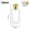 Frasco de perfume quadrado de vidro com fundo grosso com tampa em formato de bola dourada e prateada, frasco spray, frasco de recarga de perfume quadrado de luxo leve, portátil e transparente