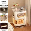Mesita de Noche Pequeña Simple Moderna Hogar Dormitorio Estante de Almacenamiento de Mesita de Noche con Lámpara Hierro Creativo Mesa Lateral Extraíble