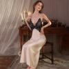 Pijama Sexy para Mulheres Verão Seda Gelo Estilo Fino com Bojos Acima do Joelho Francês Casa Saia Longa Sem Costas Estilo Pura Luxúria Camisola de Alças