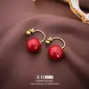 Pendientes Vintage de Angora Rojo con Diseño Geométrico y Perlas Estilo Francés, un Diseño de Nicho y Exquisito, Versátiles para Dos Formas de Usar, Accesorios para Orejas de Moda y Elegantes