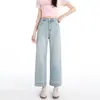 26 Pantalones Baguette Anchos Sueltos para Mujer Cintura Alta Pierna Recta Petite Jeans Pantalones de Abuela Cortos Blancos de Ocho Décimas