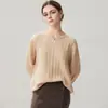Suéter feminino de cashmere com decote V, novo estilo outono/inverno, com detalhes em tricô torcido por toda a peça, cor sólida e design simples e minimalista, perfeito como peça de base ou suéter.