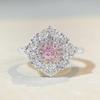 (Ordem) Anel S925 Prata Esterlina Totalmente Cravejado com Diamante Rosa Corte Flor de Gelo para Mulheres Estilo Ins Simples Anel de Floco de Neve