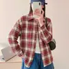 Camisa Feminina de Manga Longa com Bolso, Gola, Estilo Retro Americano, Versátil, Xadrez, Primavera, Transfronteiriça da Amazon