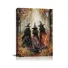 Pintura decorativa de três bruxas mais vendida da Amazon para Halloween, pintura sem moldura de floresta de outono vintage para decoração de parede da sala de estar