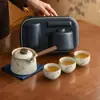 Juego de Té para Viaje al Aire Libre Hecho en Fábrica Horno Ru de Yu Huang Cerámica de Rama de Ciruelo Plegable Tetera Cerámica para Acampar y Beber Té