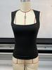 2025 Roupas Europeias e Americanas Amazon Estilo de Rua Sexy Fashion Gola Quadrada Básica Slim Sem Mangas Colete Blusa Feminina para Usar por Baixo