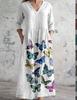 2026 Confortável Novo Estilo 3D Digital Estampa Amazon Moda Plus Size Europeu e Americano Patchwork Decote V Bolso Vestido