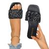 Zapatillas de talla grande para mujer, ropa exterior, verano 2025, nuevas sandalias de mujer de estilo hada con lentejuelas y cabeza cuadrada y suela plana.