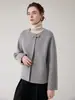 Casaco de Lã Dupla Face Vermelho Minimalista 100% Lã Feminino Gola Redonda de Botão Único Casaco de Lã Petite
