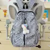 Nova Mochila Xadrez 2026 para Estudantes Femininas, Grande Capacidade, Mochila Escolar Fofa Estilo Coreano para Alunos do Ensino Fundamental II e Médio