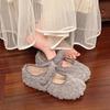 Zapatos de Pantufla Estilo Hada sin Cordones de Felpa Cálida y Peluda para Ropa de Exterior de Otoño e Invierno de Suela Plana Redondeados para Mujer