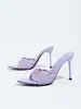 Sandalias de Tacón Alto para Mujer Mules Cintura ceñida Bordado Punta fina Tacón de aguja Primavera Temperamento Versátil Sandalias de Tacón Alto