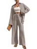 Conjunto de dos piezas para mujer de Amazon transfronterizo europeo y americano, cárdigan de color liso con botones, manga larga, pantalones de pierna ancha, traje casual de primavera y otoño, nuevo