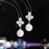 Estilo francês suave elegante doce zircão flor pérola brincos moda all-match luxo ...