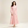 Vestido Largo Elegante para Mujer con Bordado de Lentejuelas Pesadas Estilo Retro, Manga Larga, Cuello Alto, Cordones para Ceñir la Cintura, Dobladillo Ancho, En Stock