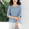 Nueva camisa de lino estilo chino para mujer, manga corta, nuevo modelo de verano 2026, con tapeta diagonal y cierre de botón tradicional, top bordado estilo nacional, blusa para mujer