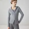 Suéter de lapela em cashmere 100% puro, emagrecedor e elegante, para mulheres, zíper duplo, gola alta, jaqueta cardigã de tricô