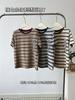 Verão Novo Estilo Listrado Tingido em Fio Mistura de Algodão Retrô Cor Contrastante Moda Camiseta Casual Solta Manga Curta Americana Tendência