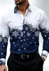 Camisa masculina de manga comprida com gola, temática de Natal, com floco de neve em degradê, impressão 3D, criativa e divertida, best-seller de primavera e outono, transfronteiriça