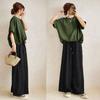 En Stock Verano 2025 Nuevo Conjunto de Dos Piezas Estilo Japonés con Top de Cuello Redondo Manga Corta con Bolsillo en el Pecho y Pantalones de Pierna Ancha con Lazo