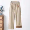 Pantalones de Mamá Elegantes Estilo Primavera/Otoño Pantalones para Mujeres de Mediana Edad y Mayores Pantalones Rectos de Cintura Alta Pantalones Largos Cálidos de Terciopelo Plus Estilo Otoño/Invierno de Abuela