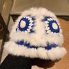 Chapéu de pelúcia tricotado de pelo de coelho feminino outono e inverno cabeça de tigre peluda chapéu de pescador Xingshi rosto fofo procurando pequeno chapéu de lã