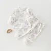 Conjunto de Roupas de Outono para Bebês e Crianças Pequenas Algodão Puro Sem Etiqueta Primavera Unissex Roupa Íntima de Bebê Botões nos Ombros Pijamas de Inverno para Crianças