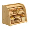Caja de Almacenamiento de Bocadillos para Hornear de Doble Capa para Escritorio para el Hogar de Bambú Transfronterizo Caja de Almacenamiento de Pan Caja de Bocadillos Deslizante de Madera Maciza