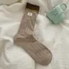 Calcetines de Algodón de Media Pantorrilla con Bloques de Color, Encaje, Parches de Letras, Estilo Europeo y Coreano, de Moda para Primavera-Verano, Calcetines Caídos Estilo Popular de Influencer