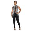 C6931 Cross-border AliExpress Amazon Moda Europeia e Americana Moda Feminina Sólida Cor Strass Strass Calças Sem Mangas