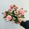 Flores Artificiais Flores de Outono Simulação Flores Bola de Rosa Crisântemo Margarida Combinação Buquê Casamento Casa Decoração de Flor de Seda Pequeno Buquê