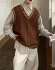 Chaleco Casual de Punto Retorcido con Cuello en V Estilo Universitario para Hombre, Ropa de Punto de Moda, Versión Coreana Chaleco de Punto Holgado