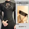 Lóbulo Lencería Sexy Retro Americano Patrón de Cruz Hueco Top de Moda Nuevo para Hombre Ajustado de Cuello Alto Camiseta Interior