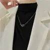 Colar Ins Duplo Quadrado Estilo Coreano para Mulheres, Pingente Retangular Geométrico de Nicho Cravejado com Diamantes, Colar Longo Simples e Elegante Costurado
