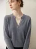 Camiseta básica de punto para mujer estilo coreano con cuello de pico 100% cachemira pura, cómoda y suave, capa interior cálida con broche, top de moda