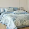 2026 Nuevo Modelo Grado A Seda de Hielo Lavada Funda Nórdica Estampada Digitalmente, Sábana Plana, Sábana Ajustable y Juego de Cama de Cuatro Piezas