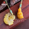 Colgante 3D del Gallo del Zodiaco de Jade Amarillo Natural, Colgante de Jade Amarillo para Hombres y Mujeres, Auspicioso Regalo de Cumpleaños que Atrae la Riqueza